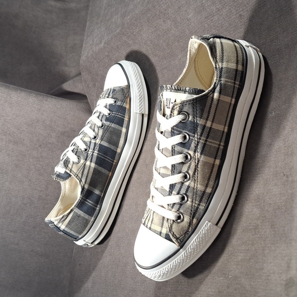 Converse Chuck Taylor All Star Ox Low Black White Plaid Canvas Sneakers G- US 10 - Picture 11 of 16